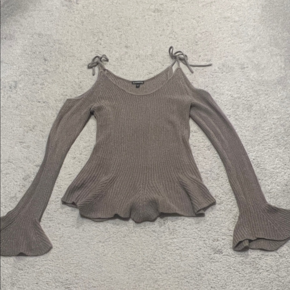 Express Taupe Cold Shoulder Sweater